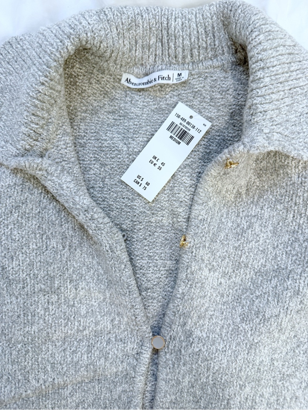 Abercrombie & Fitch Heather Gray Short-Sleeve Button Cardigan - Picture 6 of 7